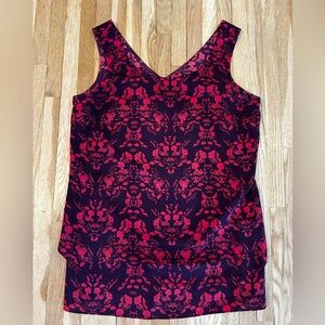 Cabi 3258 Purple Plum Maroon Red Sakura Cameo Print Layered Tank